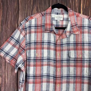 Lucky Brand Shirt Plaid Button Down Classic Fit Linen Blend Red Mens Size XL